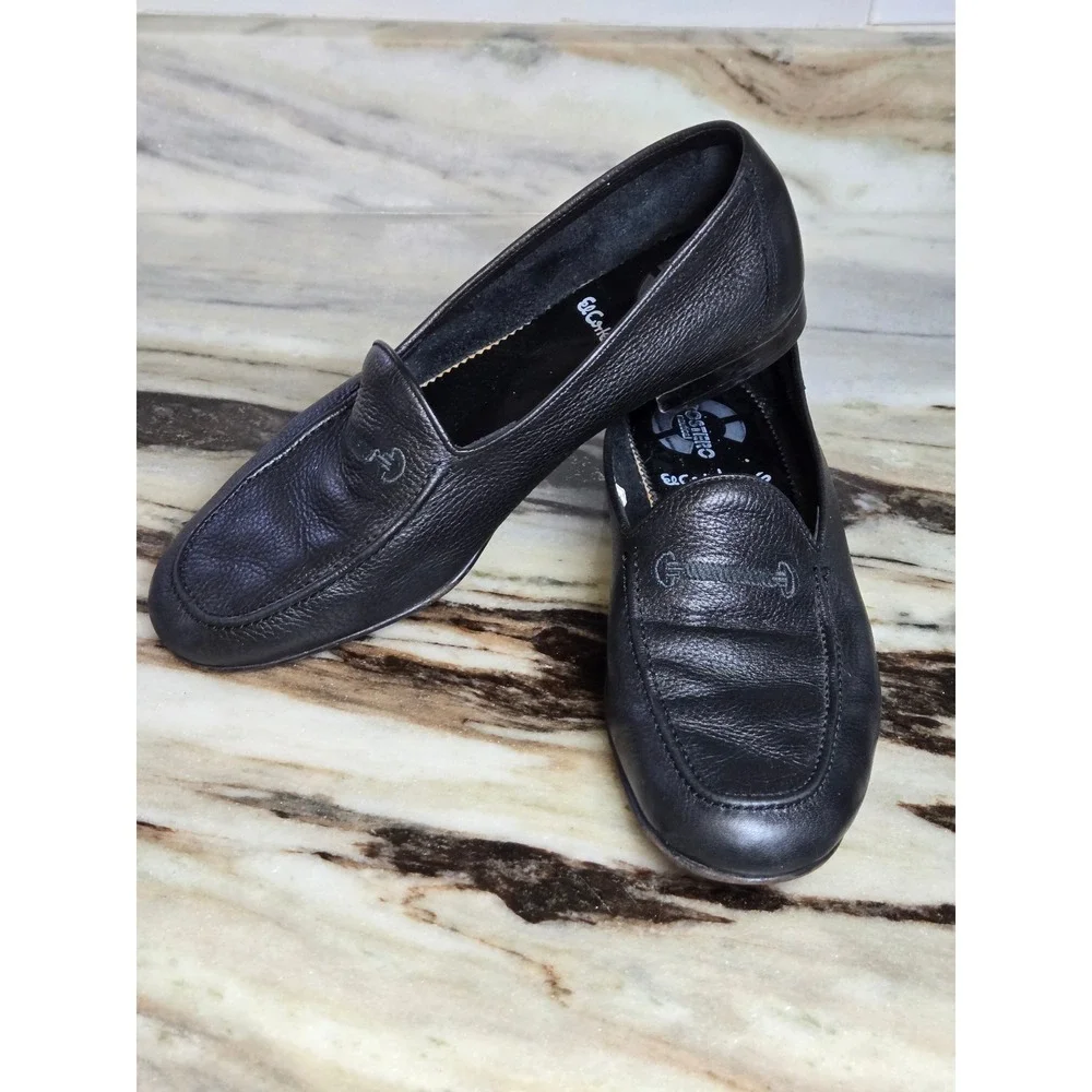 El Corte Ingles Costero Black Pebbled Leather Loafers Embroidered Bit Slip On 45